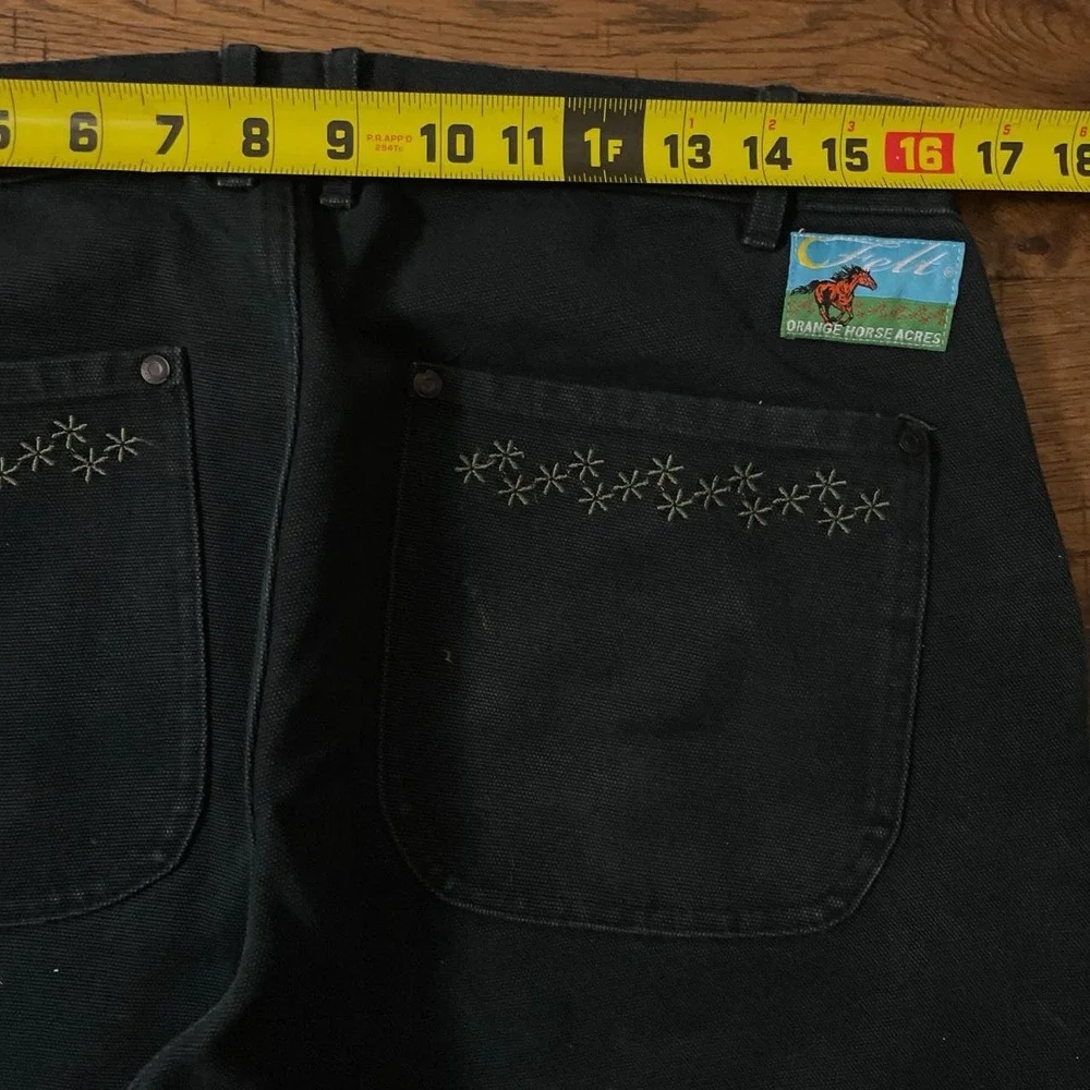 Felt Carpenter Jeans Mens 33x29 Black Streetwear Floral Double Knee Canvas